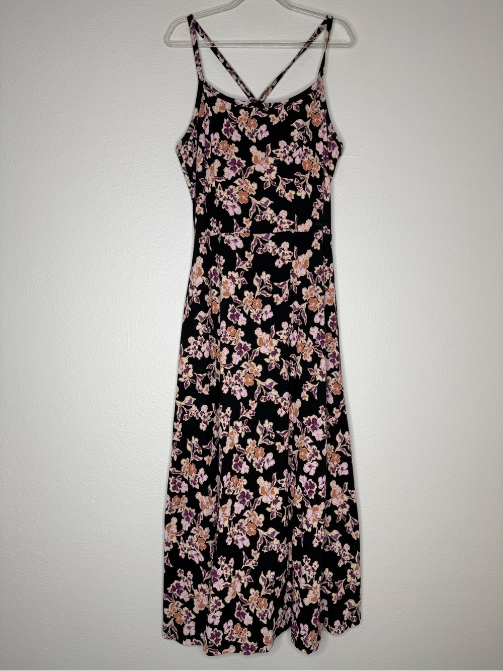 Pact Organic Cotton Black Floral Maxi Dress Purple Pink XL